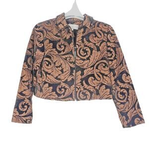 Earl Rutenberg Velvet Jacket Womens X-Small Black Brown Retro Floral Cropped